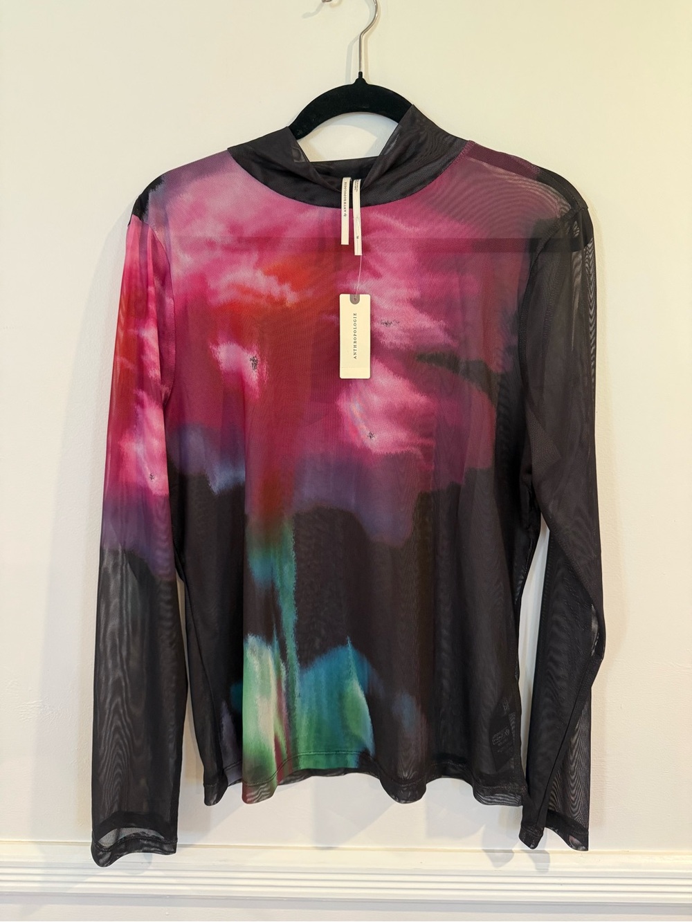 Anthropologie Sheer Long-Sleeve Mesh Top in Pink, Black, Green